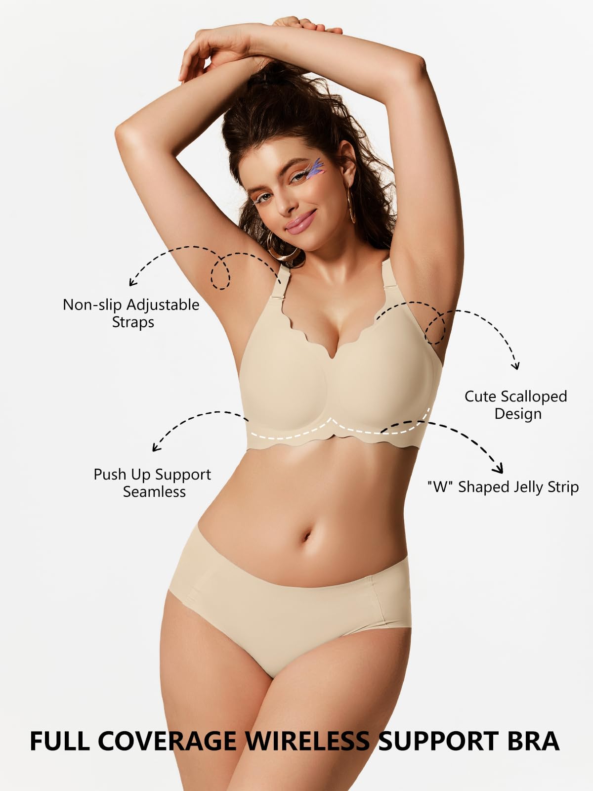 COCOMARTS Jelly Bras for Women No Underwire Scalloped Wireless Push Up Bra