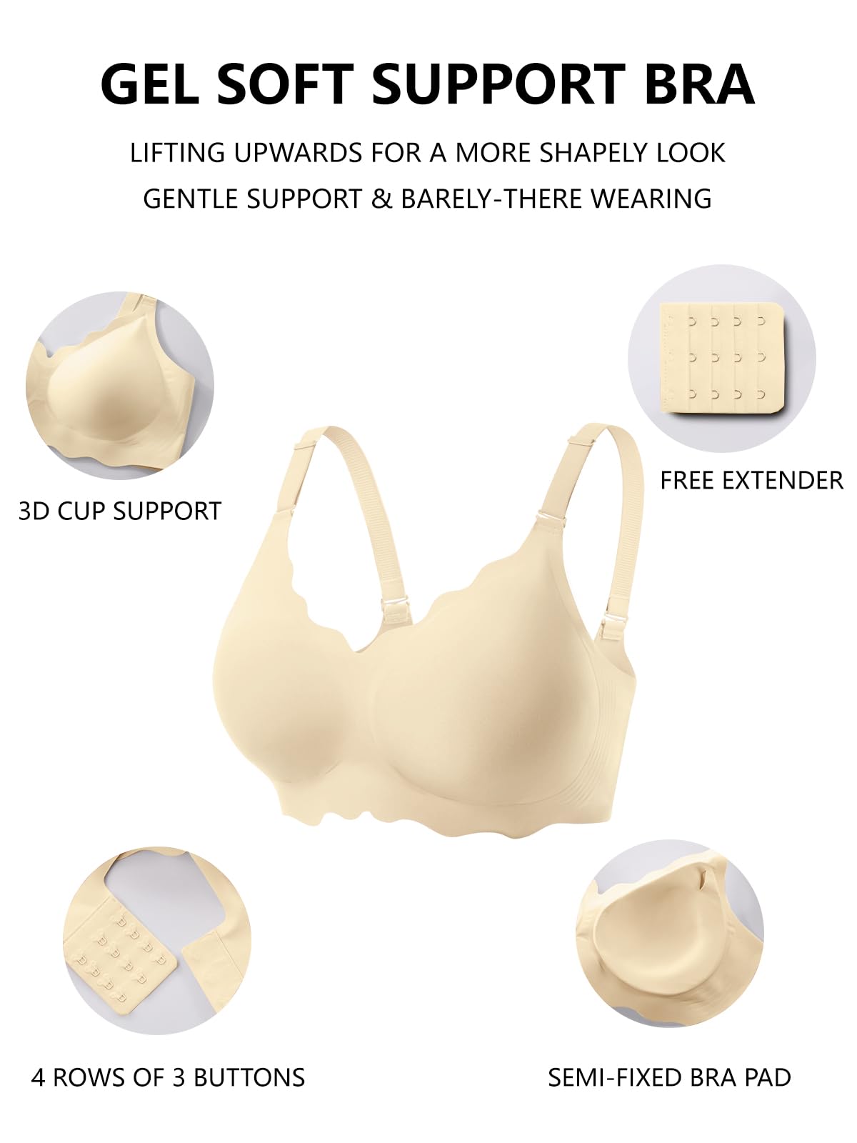 COCOMARTS Jelly Bras for Women No Underwire Scalloped Wireless Push Up Bra