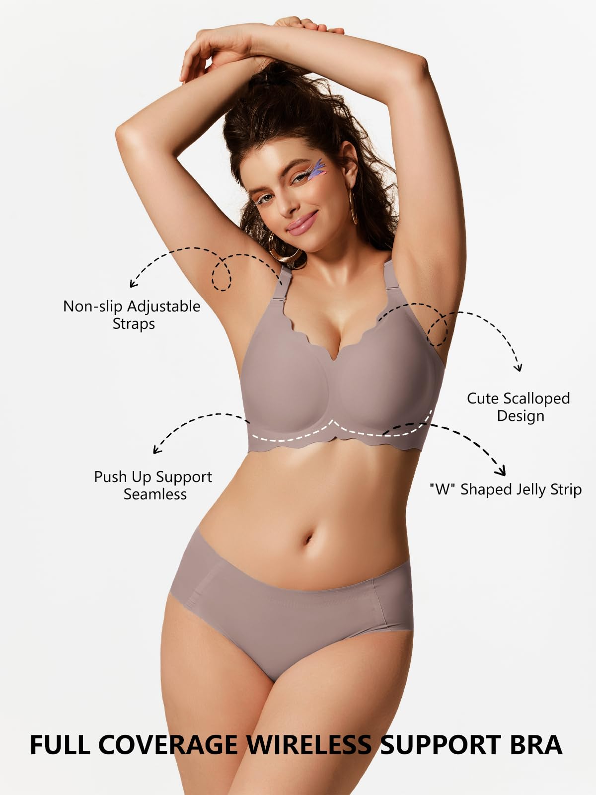 COCOMARTS Jelly Bras for Women No Underwire Scalloped Wireless Push Up Bra