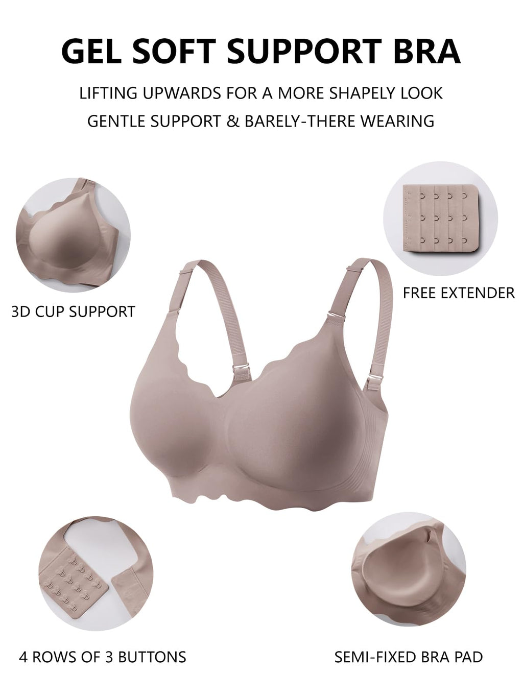 COCOMARTS Jelly Bras for Women No Underwire Scalloped Wireless Push Up Bra