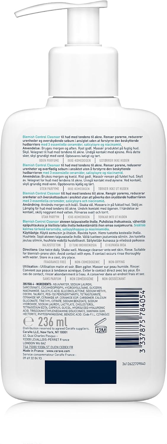 CeraVe - Gel Moussant Anti-Imperfections - Purifie la Peau en douceur et Réduit les Imperfections - Acide Salicylique, Argile Blanche, Céramides et Niacinamide - Peau à Tendance Acnéique
