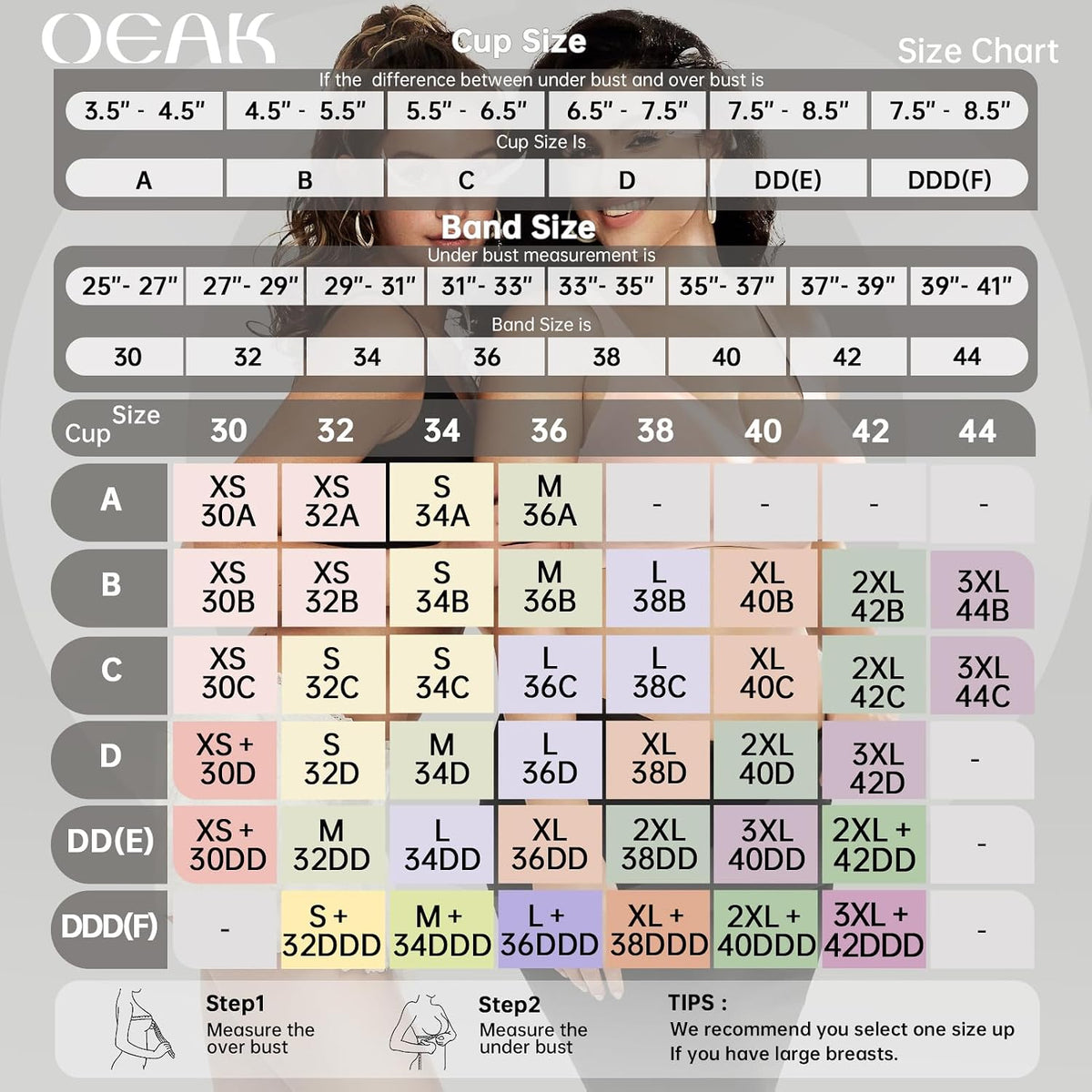 OEAK Womens Jelly Bras Wireless Deep V Comfy Push Up Tshirt Bras BGE L