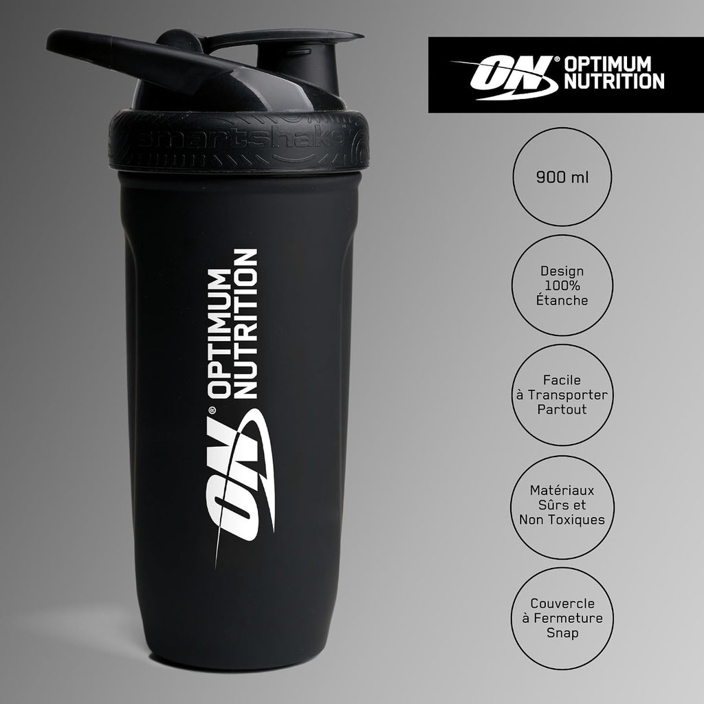 ON Shaker à Protéines en Acier Inoxydable de Qualité Alimentaire Durable, Bouteille sans BPA avec Bouchon à Rabat Antifuite, Shaker Intelligent Facile à Transporter pour Shakes Protéinés, 900 ml