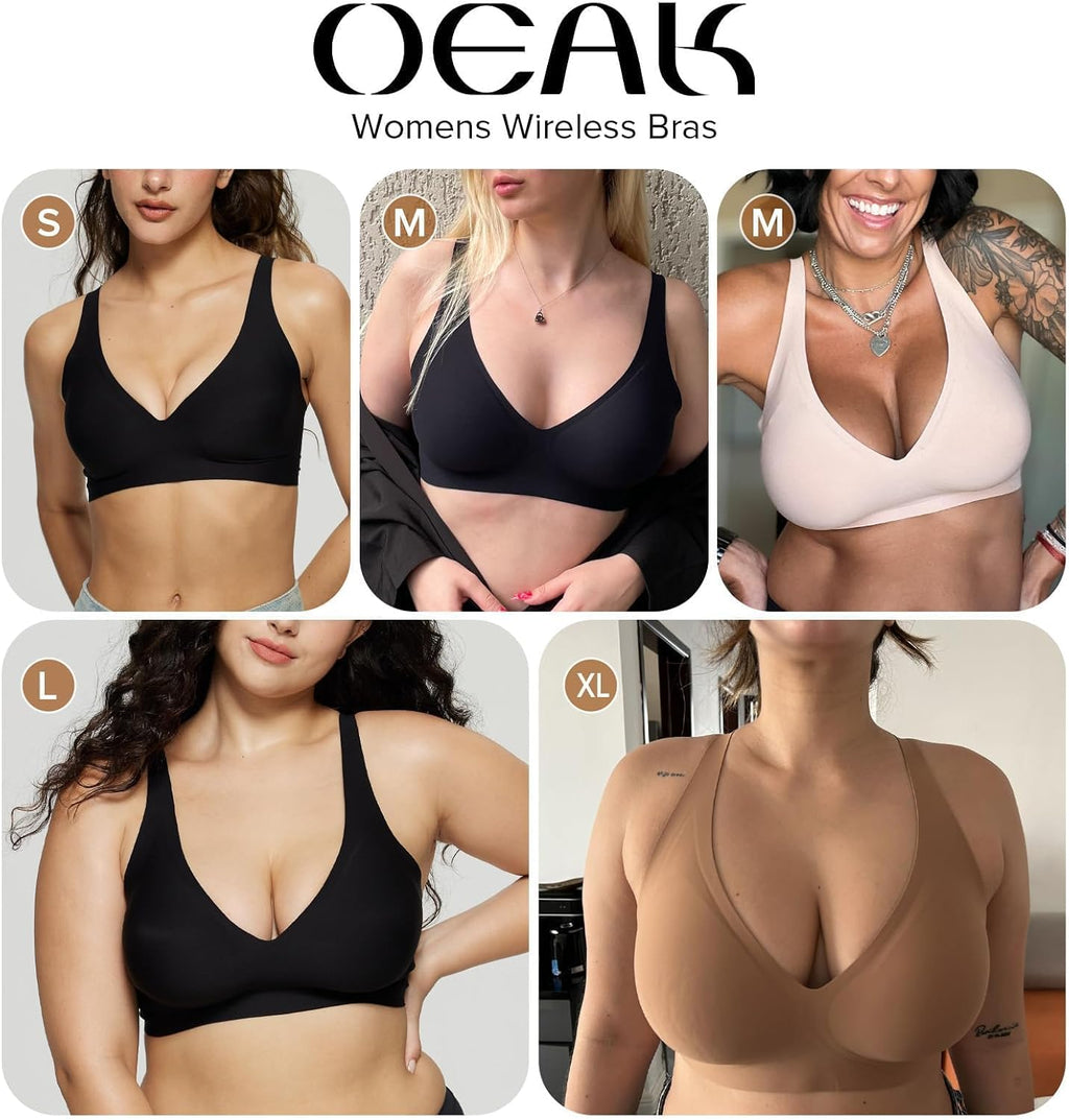 OEAK Womens Jelly Bras Wireless Deep V Comfy Push Up Tshirt Bras JAC 2XL