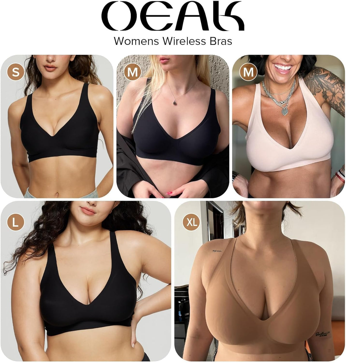 OEAK Womens Jelly Bras Wireless Deep V Comfy Push Up Tshirt Bras JAC 2XL
