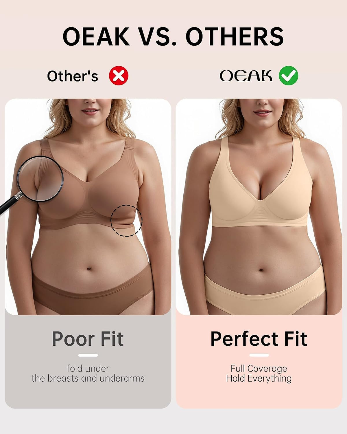 OEAK Womens Jelly Bras Wireless Deep V Comfy Push Up Tshirt Bras BGE L