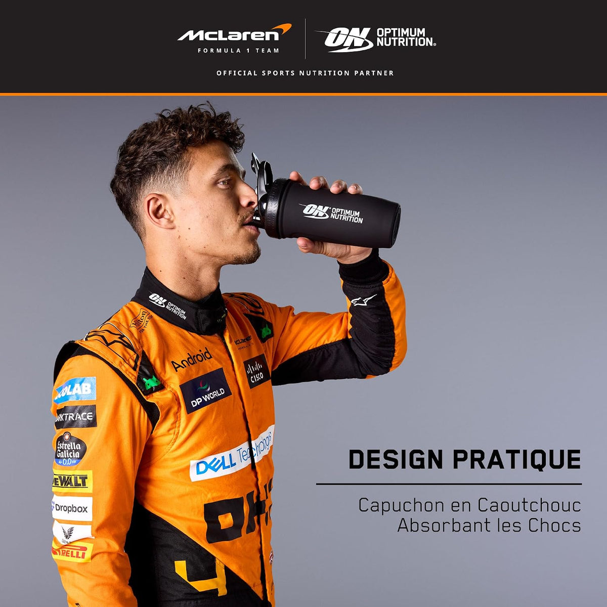 ON Shaker à Protéines en Acier Inoxydable de Qualité Alimentaire Durable, Bouteille sans BPA avec Bouchon à Rabat Antifuite, Shaker Intelligent Facile à Transporter pour Shakes Protéinés, 900 ml