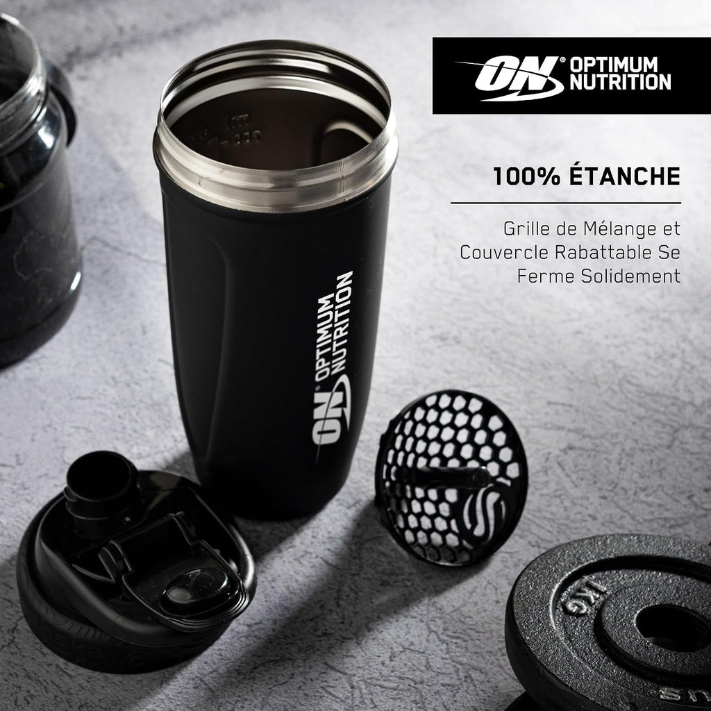 ON Shaker à Protéines en Acier Inoxydable de Qualité Alimentaire Durable, Bouteille sans BPA avec Bouchon à Rabat Antifuite, Shaker Intelligent Facile à Transporter pour Shakes Protéinés, 900 ml